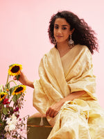 Thumbnail for Yellow Linen Woven Thread Geomatric Saree with Unstitched Blouse - Hiral Fashion - Distacart