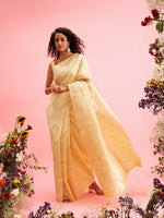 Thumbnail for Yellow Linen Woven Thread Geomatric Saree with Unstitched Blouse - Hiral Fashion - Distacart