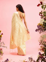 Thumbnail for Yellow Linen Woven Thread Geomatric Saree with Unstitched Blouse - Hiral Fashion - Distacart