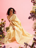 Thumbnail for Yellow Linen Woven Thread Geomatric Saree with Unstitched Blouse - Hiral Fashion - Distacart