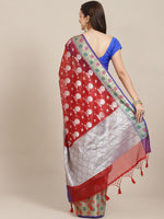 Thumbnail for Red Art Silk Woven Zari Design Floral Saree with Unstitched Blouse - Hiral Fashion - Distacart
