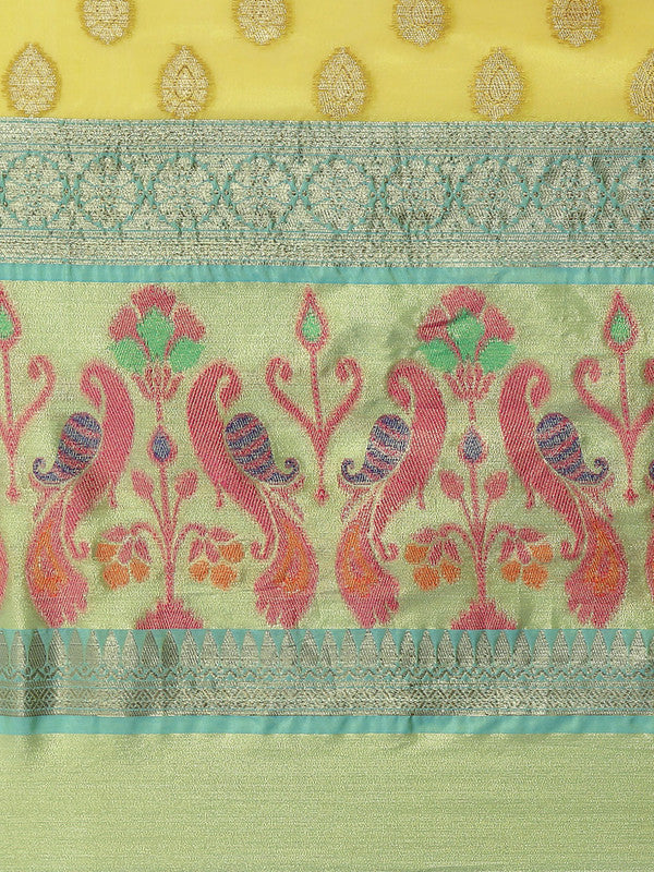 Yellow Art Silk Woven Zari Design Ethnic Motifs Saree with Unstitched Blouse - Hiral Fashion - Distacart