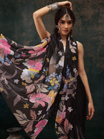 Thumbnail for Black Polyester Digital Print Floral Saree with Unstitched Blouse - Hiral Fashion - Distacart