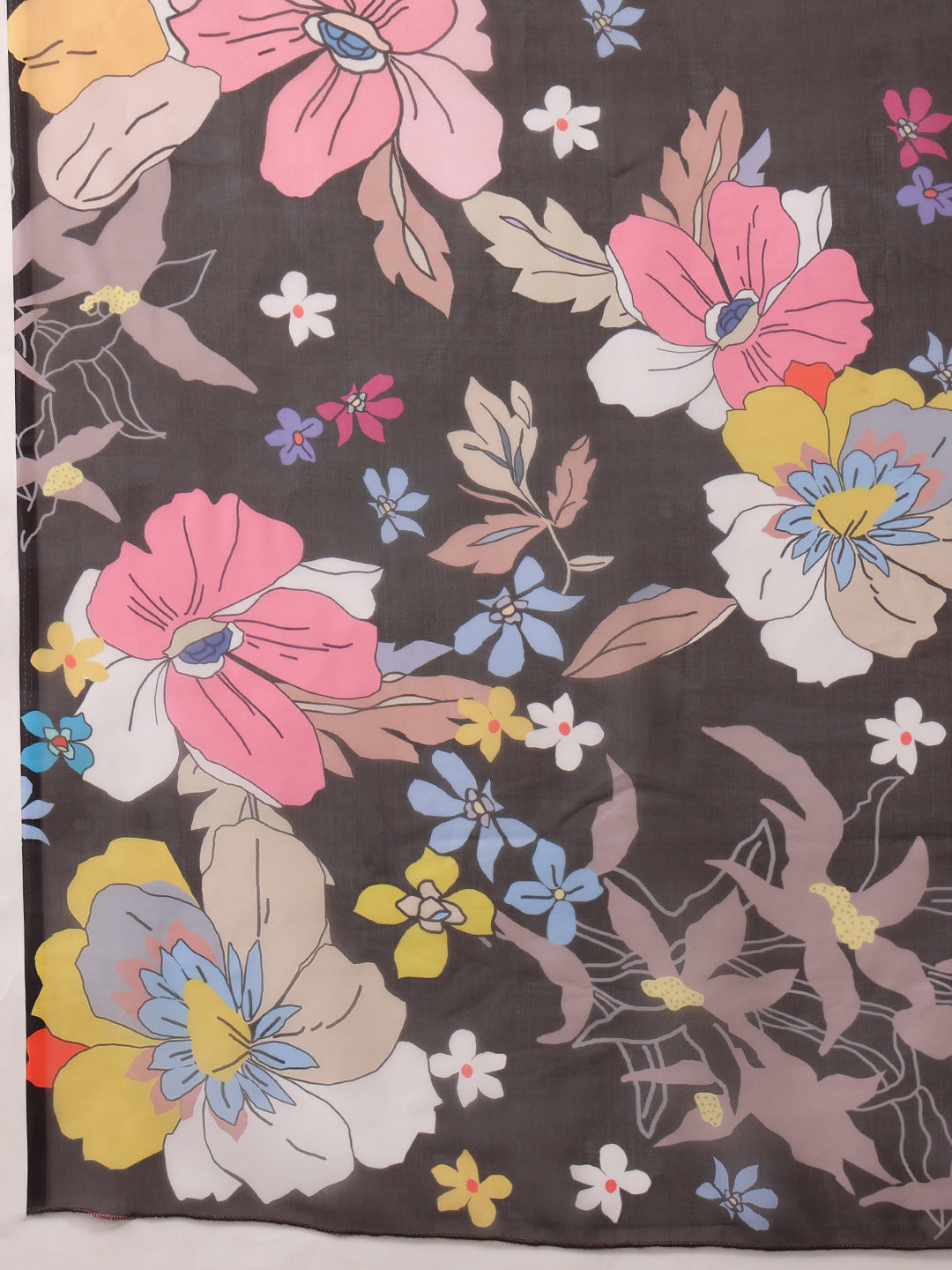 Black Polyester Digital Print Floral Saree with Unstitched Blouse - Hiral Fashion - Distacart