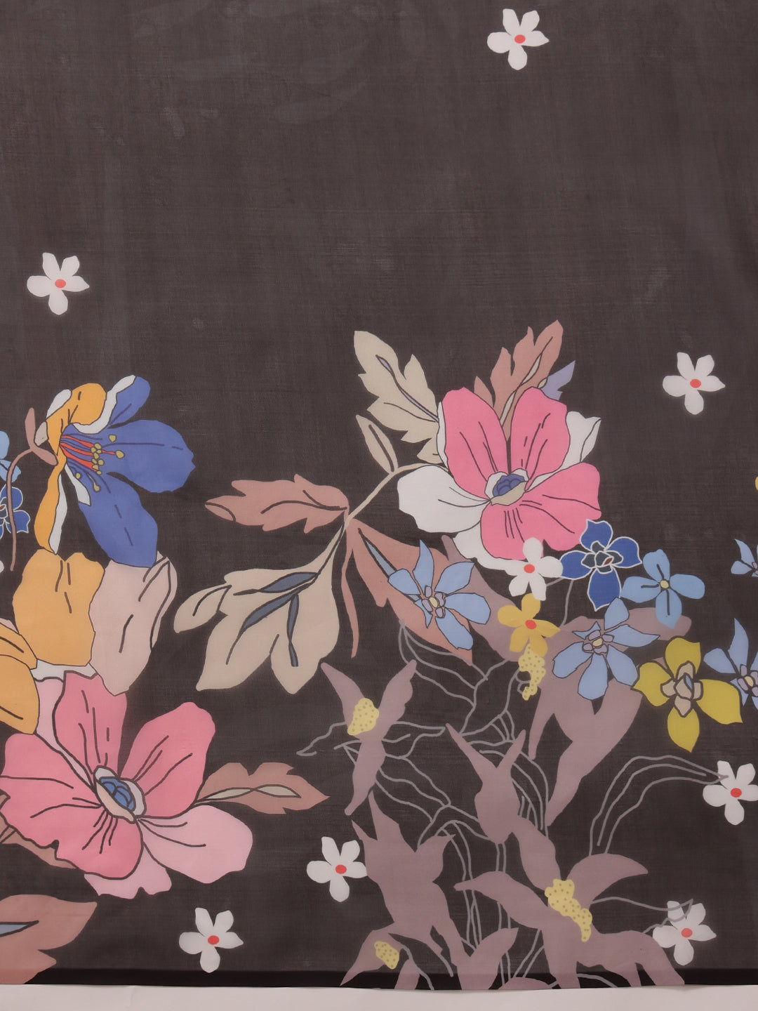 Black Polyester Digital Print Floral Saree with Unstitched Blouse - Hiral Fashion - Distacart