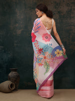 Thumbnail for Multicolor Polyester Digital Print Floral Saree with Unstitched Blouse - Hiral Fashion - Distacart