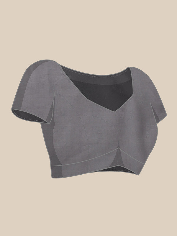 Gray Polyester Digital Print Floral Saree with Unstitched Blouse - Hiral Fashion - Distacart