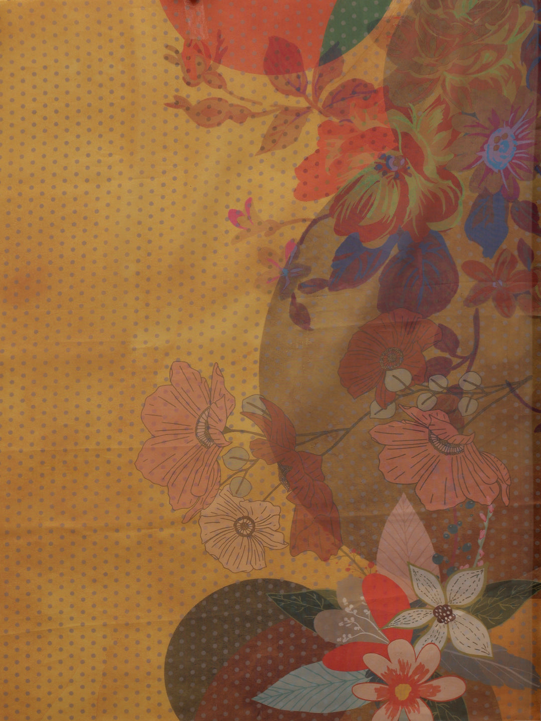 Mustard Polyester Digital Print Floral Saree with Unstitched Blouse - Hiral Fashion - Distacart