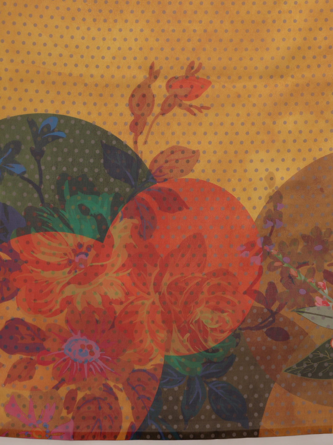 Mustard Polyester Digital Print Floral Saree with Unstitched Blouse - Hiral Fashion - Distacart