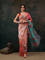 Thumbnail for Multicolor Polyester Digital Print Floral Saree with Unstitched Blouse - Hiral Fashion - Distacart