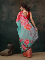 Thumbnail for Multicolor Polyester Digital Print Floral Saree with Unstitched Blouse - Hiral Fashion - Distacart