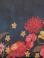 Thumbnail for Royal Blue Polyester Digital Print Floral Saree with Unstitched Blouse - Hiral Fashion - Distacart