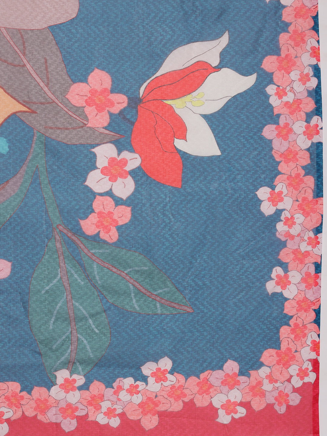 Turquoise Polyester Digital Print Floral Saree with Unstitched Blouse - Hiral Fashion - Distacart