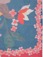 Thumbnail for Turquoise Polyester Digital Print Floral Saree with Unstitched Blouse - Hiral Fashion - Distacart