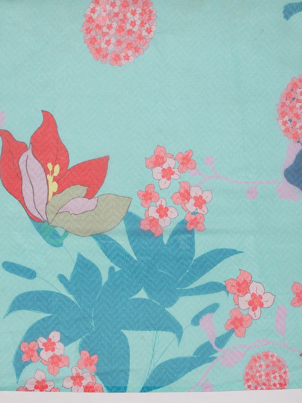 Turquoise Polyester Digital Print Floral Saree with Unstitched Blouse - Hiral Fashion - Distacart