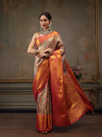 Thumbnail for Multicolor Pure Silk Woven Zari Design Floral Saree with Unstitched Blouse - Hiral Fashion - Distacart