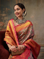Thumbnail for Multicolor Pure Silk Woven Zari Design Floral Saree with Unstitched Blouse - Hiral Fashion - Distacart