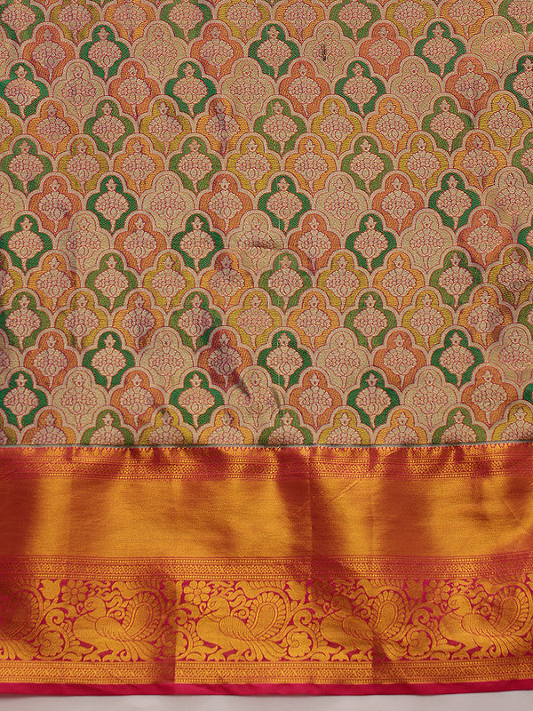 Multicolor Pure Silk Woven Zari Design Floral Saree with Unstitched Blouse - Hiral Fashion - Distacart