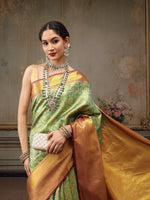 Thumbnail for Green Pure Silk Woven Zari Design Floral Saree with Unstitched Blouse - Hiral Fashion - Distacart