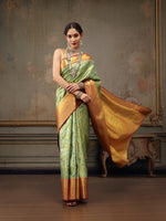 Thumbnail for Green Pure Silk Woven Zari Design Floral Saree with Unstitched Blouse - Hiral Fashion - Distacart