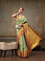Thumbnail for Green Pure Silk Woven Zari Design Floral Saree with Unstitched Blouse - Hiral Fashion - Distacart