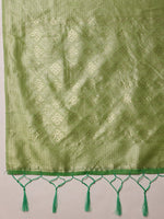 Thumbnail for Green Cotton Woven Thread Floral Saree with Unstitched Blouse - Hiral Fashion - Distacart