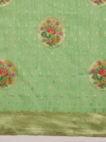 Thumbnail for Green Cotton Woven Thread Floral Saree with Unstitched Blouse - Hiral Fashion - Distacart