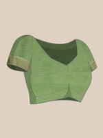 Thumbnail for Green Cotton Woven Thread Floral Saree with Unstitched Blouse - Hiral Fashion - Distacart