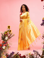 Thumbnail for Mustard Cotton Woven Thread Floral Saree with Unstitched Blouse - Hiral Fashion - Distacart