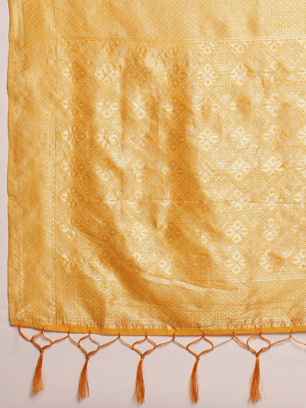 Mustard Cotton Woven Thread Floral Saree with Unstitched Blouse - Hiral Fashion - Distacart
