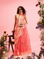 Thumbnail for Pink Cotton Woven Thread Floral Saree with Unstitched Blouse - Hiral Fashion - Distacart