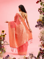 Thumbnail for Pink Cotton Woven Thread Floral Saree with Unstitched Blouse - Hiral Fashion - Distacart