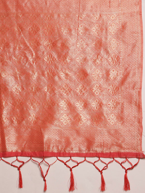 Pink Cotton Woven Thread Floral Saree with Unstitched Blouse - Hiral Fashion - Distacart