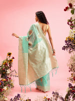 Thumbnail for Turquoise Cotton Woven Thread Floral Saree with Unstitched Blouse - Hiral Fashion - Distacart