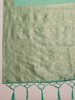 Thumbnail for Turquoise Cotton Woven Thread Floral Saree with Unstitched Blouse - Hiral Fashion - Distacart