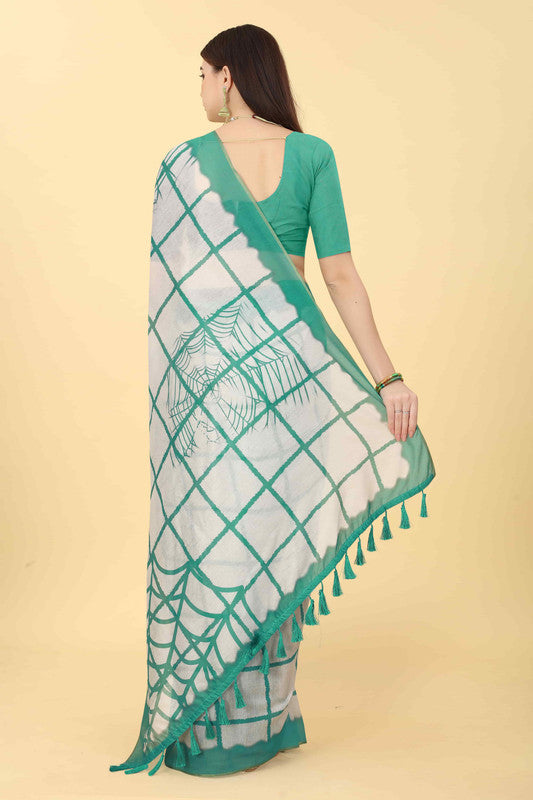 Green Cotton Blend Dyed Tie and Dye Saree with Unstitched Blouse - Hiral Fashion - Distacart