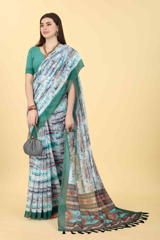 Multicolor Cotton Blend Dyed Tie and Dye Saree with Unstitched Blouse - Hiral Fashion - Distacart