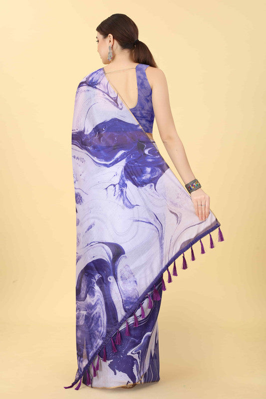 Purple Cotton Blend Dyed Tie and Dye Saree with Unstitched Blouse - Hiral Fashion - Distacart