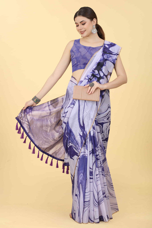 Purple Cotton Blend Dyed Tie and Dye Saree with Unstitched Blouse - Hiral Fashion - Distacart