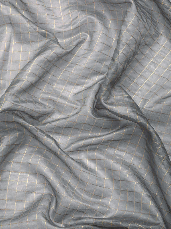 Gray Banarasi Silk Woven Zari Design Checked Saree with Unstitched Blouse - Hiral Fashion - Distacart