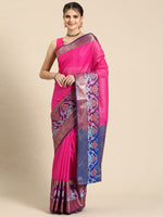 Thumbnail for Pink Banarasi Silk Woven Zari Design Checked Saree with Unstitched Blouse - Hiral Fashion - Distacart