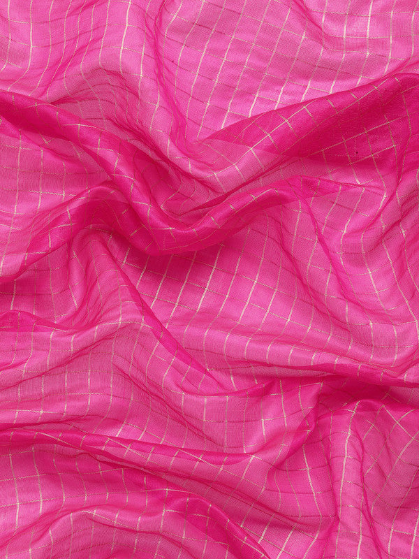 Pink Banarasi Silk Woven Zari Design Checked Saree with Unstitched Blouse - Hiral Fashion - Distacart