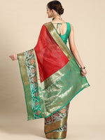 Thumbnail for Red Banarasi Silk Woven Zari Design Checked Saree with Unstitched Blouse - Hiral Fashion - Distacart