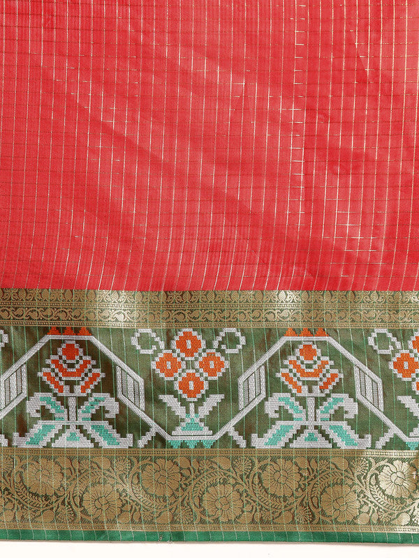 Red Banarasi Silk Woven Zari Design Checked Saree with Unstitched Blouse - Hiral Fashion - Distacart
