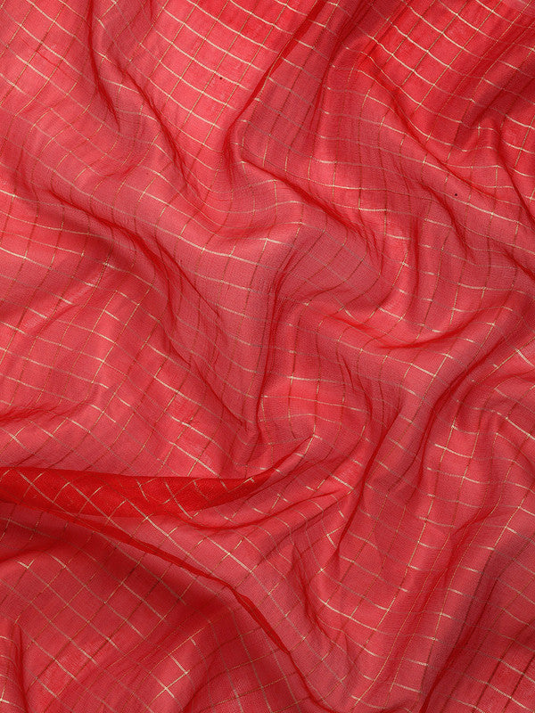 Red Banarasi Silk Woven Zari Design Checked Saree with Unstitched Blouse - Hiral Fashion - Distacart