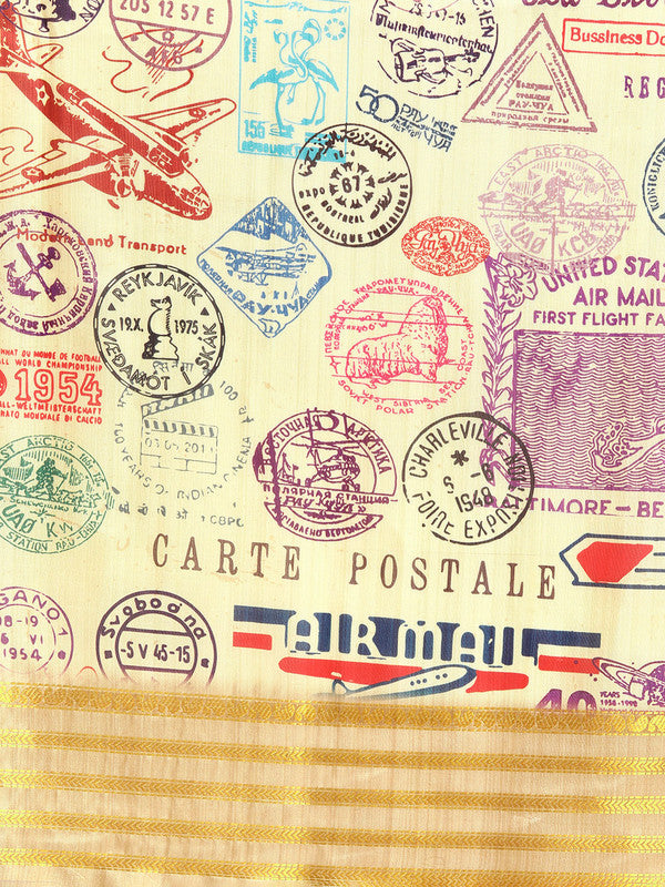 Beige Art Silk Printed Embellished Saree with Unstitched Blouse - Hiral Fashion - Distacart