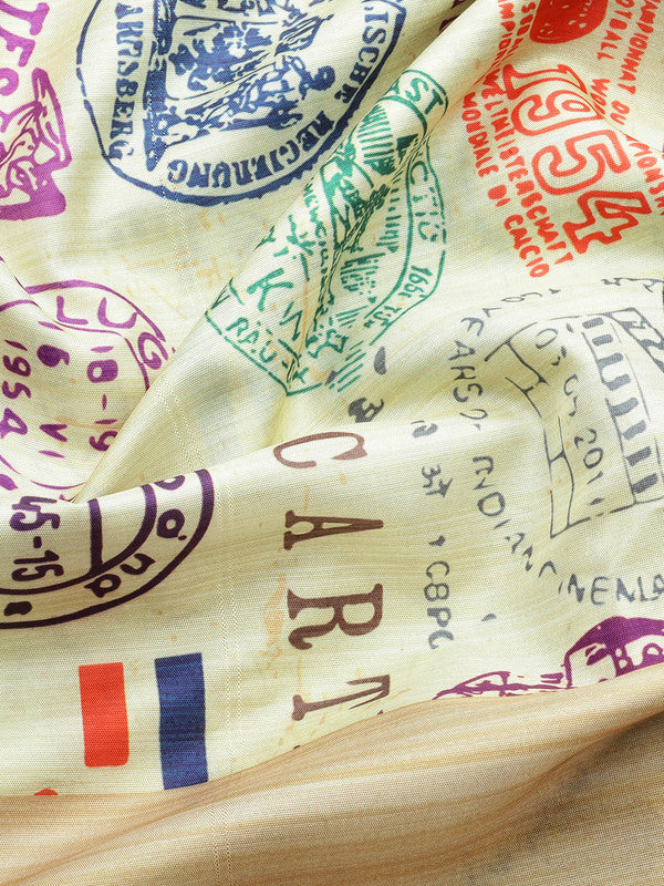 Beige Art Silk Printed Embellished Saree with Unstitched Blouse - Hiral Fashion - Distacart