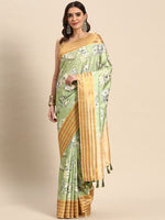 Thumbnail for Green Art Silk Printed Embellished Saree with Unstitched Blouse - Hiral Fashion - Distacart