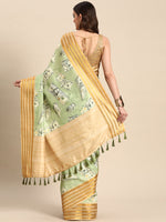 Thumbnail for Green Art Silk Printed Embellished Saree with Unstitched Blouse - Hiral Fashion - Distacart