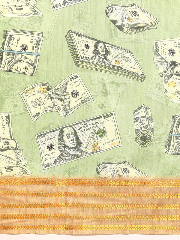 Green Art Silk Printed Embellished Saree with Unstitched Blouse - Hiral Fashion - Distacart